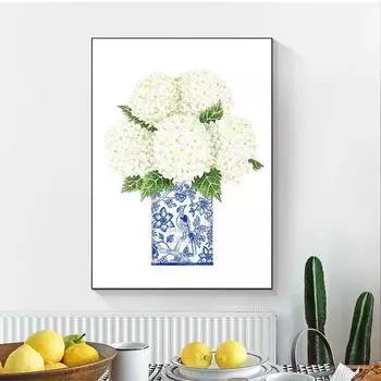 Галерея, настенная художественная картина, постер, модный настенный декор, синий и белый Китай, магнолия, гортензия, принты, китайская живопись на холсте 21cm30cm NoFrame