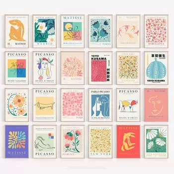 Галерея, настенное искусство, эклектичный принт, винтажный Матисс Пикассо Яёи Кусама, выставочный плакат, цветочный рынок, холст, живопись, домашний декор 21x30cm No Framed