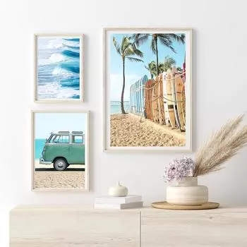 Галерея серфинга, настенные художественные фотографии, красочные фотопринты для серфинга, постер с океанской волной, фургон, прибрежный скандинавский домашний декор для гостиной 21x30cm No Framed