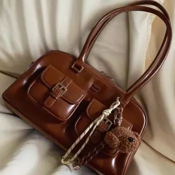 ** Галерея сумка-подушка 2024 новая универсальная модная косая сумка через плечо коричневый