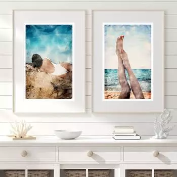 Галерея Wall Beach Art Prints Фигуративная Мода Женщина Акварель Искусство для ванной комнаты Спальня или Декор прихожей Картина на холсте 21x30cm No Framed