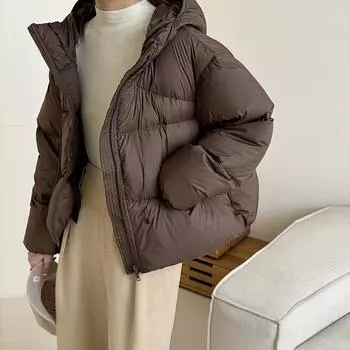 Gall-free direct charging high-quality 90 white duck down jacket women s short 2024 new thickened puff-feeling hooded bread jacket S слоновая кость