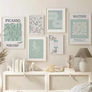 Галерея Стена Выставка Плакат Матисс Печати Зеленый Микс Цветочная Картина Холст Середина века Современная Фреска Гостиная Домашний Декор 21x30cm No Framed