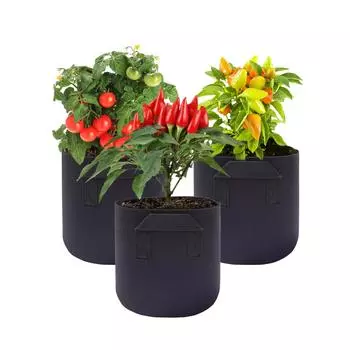 Галлонная сумка для растений из утолщенной нетканой ткани с ручкой L чёрный