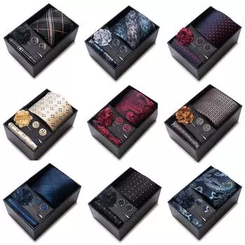 Галстук 2024 года, мужской костюм, аксессуары, запонки, квадратный шарф, корсаж, галстук, премиум-костюм, подарочная коробка, упаковка