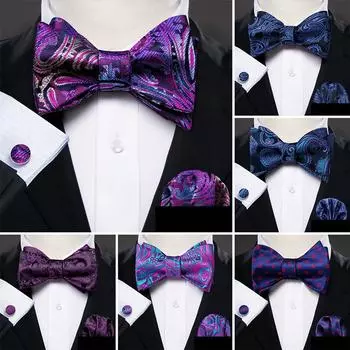 Галстук-бабочка Barry.Wang для мужчин, синий, фиолетовый, галстук-бабочка, карманные квадратные запонки для свадебного делового набора