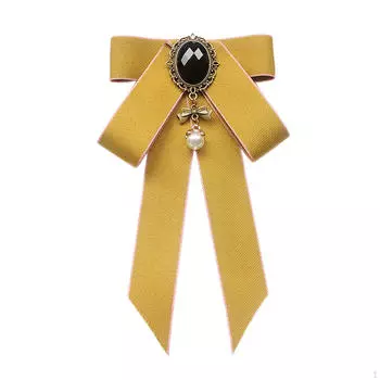 Галстук-бабочка, брошь на ленте, элегантный воротник рубашки с бантом на шею, булавка для воротника жёлтый