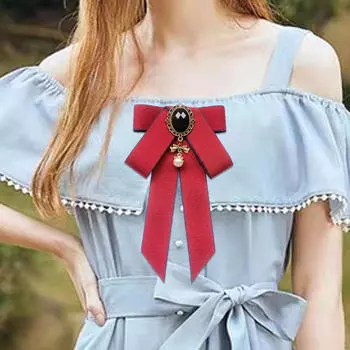 Галстук-бабочка, брошь на ленте, рубашка с бантом на шею для костюма красный