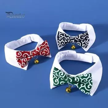 Галстук-бабочка для домашних животных с ошейником-колокольчиком с узором Tangcao для собак, не выцветающий галстук-бабочка с бантом, регулируемый шейный ободок для праздничных свадебных украшений зелёный