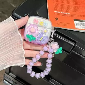 Галстук-бабочка для кейса Bluetooth-наушников Huawei Freebuds5 5i/4e Bluetooth Freebuds 6i Защитный чехол SE2/3 Чехлы для наушников Девичья простота Прозрачный Huawei 5i/6i Purple flower butterfly + pendant