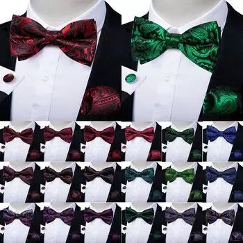 Галстук-бабочка для мужчин, классический красный, зеленый, с узором пейсли, предварительно завязанный галстук-бабочка, набор запонок для вечеринки, подарок с узлом-бабочкой, мужские аксессуары 0147