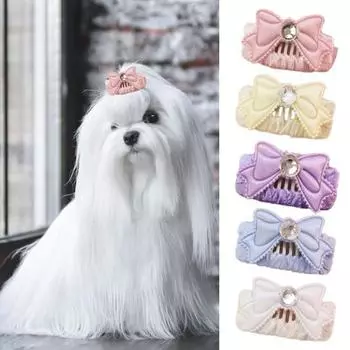 Галстук-бабочка со стразами, заколка для волос для собаки, средняя заколка для собаки и кошки, головной убор для домашнего животного розовый