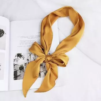 Галстук-бандаж на шею из атласа, шарф на голову, обтягивающий, шелковый, женский, для дам, квадратный, для волос, женский бежевый