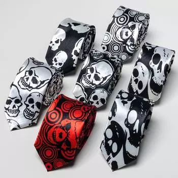 Галстук-череп на Хэллоуин 5 см узкий с принтом мужской и женский студенческий командный черный галстук персонализированный