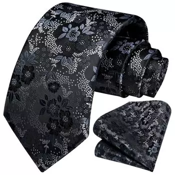 Галстук Floral Chief Japanese Branded Formal Flashy [HISDERN], черный, мужской, узор, галстук, комплект, узор, деловой, галстук, цветок, шелк, продукт,
