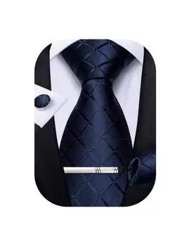 Галстук Navy Tie Галстук Navy Tie Входной деловой [DiBanGu] Галстук, Синий, Простой, Платок, Булавка, Запонки, Набор, Мужской, Официальный, Церемония,