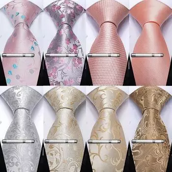 Галстук с цветочным принтом для мужчин, розовый галстук, комплект запонок, шелковый галстук для вечеринок, аксессуары Dibangu