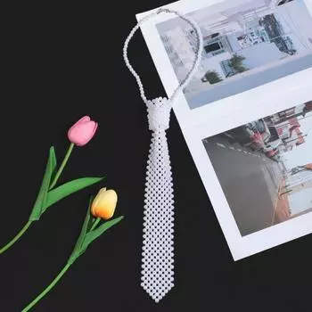 Галстук с имитацией жемчуга, элегантный женский галстук, аксессуары для официальной одежды белый