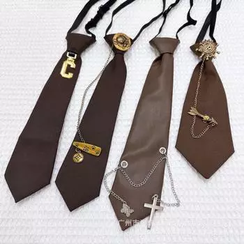 Галстук универсальный без узлов в стиле ретро коричневого цвета Jk College Style с металлической цепочкой, декоративный персонализированный повседневный галстук