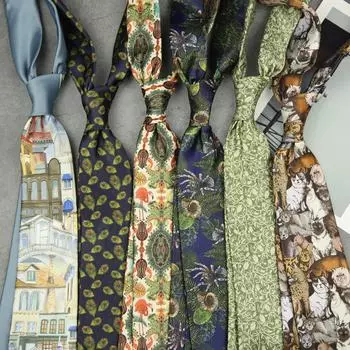 Галстук в стиле ретро в Гонконге, 8 см, персонализированная серия с принтом, литературный и досуговый, мужской и женский, деловой, с рисунком животных и цветов