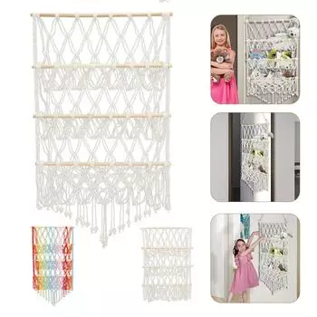 Гамак для хранения мягких игрушек, 3-слойная сетка для хранения макраме, большая вместимость, сетка для хранения плюшевых игрушек, моющийся подвесной органайзер для игрушек