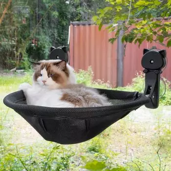 Гамак для кошек JUNSPOW для складной и устойчивой кровати для кошек. Воздухопроницаемый, подходит для принятия солнечных ванн и лазания у окна. Выдерживает вес до 18 кг. Окно, - - чёрный