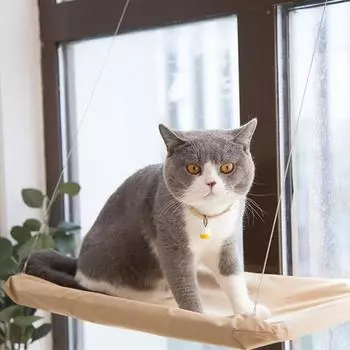 Гамак для кошек на окнах, универсальный моющийся гамак для кошек на окнах с прочной присоской для отдыха домашних животных в помещении бежевый