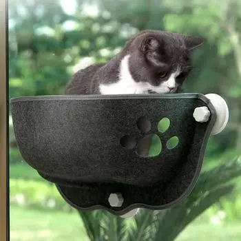 Гамак для кошек на присосках, мягкий, с высокой несущей способностью, войлочное гнездо для кошек из макроприсосок, которое можно разобрать и постирать Товары для домашних животных темно-серого