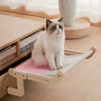 Гамак для кошек, прочная деревянная жердочка для окон для кошек, прочное сиденье для гамака для окон для кошек, прочная жердочка для окон для кошек 47x38x21cm розовый