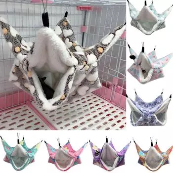 Гамак для крыс, двойная толстая плюшевая теплая кровать для хомяка, домик-гнездо, спальный мешок, подвесные кровати на дереве, гнездо для хомяка 20x20cm светло-зеленый