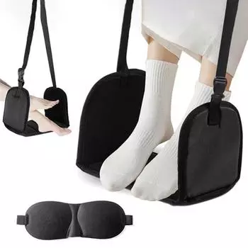 Гамак для ног в самолете, регулируемая длина платформы, основание для ног с пеной с эффектом памяти, офисный гамак для отдыха под столом, необходимые вещи для путешествий чёрный