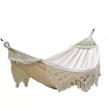 Гамак для заднего двора с кисточками, грузоподъемность 500 фунтов, одинарный, двойной, с подвесными тросами для белый
