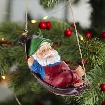 Гамак Гном Подвесное украшение для дома и улицы Сад Двор Дерево Подвесные качели из смолы красный