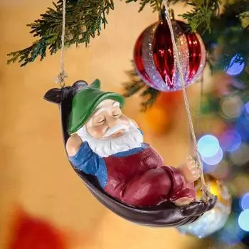 Гамак Гном Подвесное украшение Внутренний Открытый Сад Двор Дерево Подвесные Качели Из Смолы Гном Эльф Украшение красный