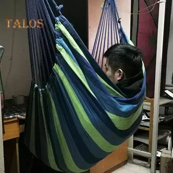 Гамак кресло складное прочное легкое портативное хлопковое плетение ручной работы для использования в помещении, на открытом воздухе, в саду, на дереве, подвесное кресло-качели сиденье чёрный