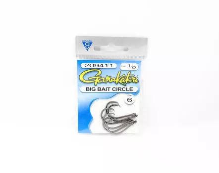 Gamakatsu 209411 Круглый крючок Big Bait NSB, размер 1/0, 6 штук в упаковке (1151)
