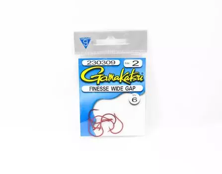 Gamakatsu 230309 Крючки Finesse Wide Gap, красные, размер 2, 6 шт. в упаковке (5166)