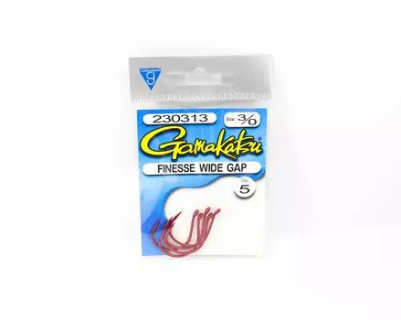 Gamakatsu 230313 Крючок Finesse Wide Gap, красный, размер 3/0, 5 штук в упаковке (5203)