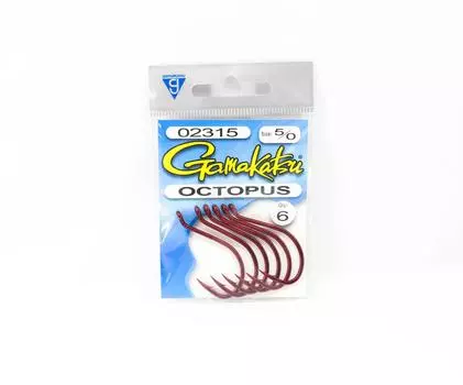 Gamakatsu 2315 Крючки для осьминога, красные, размер 5/0, 6 штук в упаковке (1248)