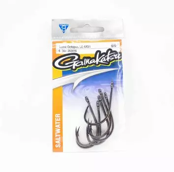 Gamakatsu 263416 Крючки Inline Octopus, черные, размер 6/0, 6 штук в упаковке (8488)