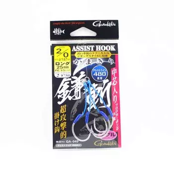 Gamakatsu 42750 GA-049 Крючок-помощник, длинный, двойной, размер 2/0, 2,5 см (9223)