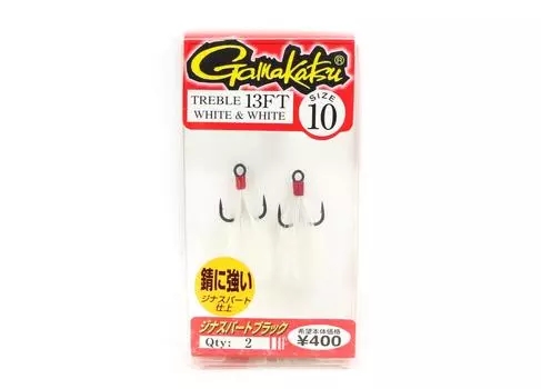 Gamakatsu 66255 Тройной крючок 13 футов, перо, белый, размер 10 (1255)