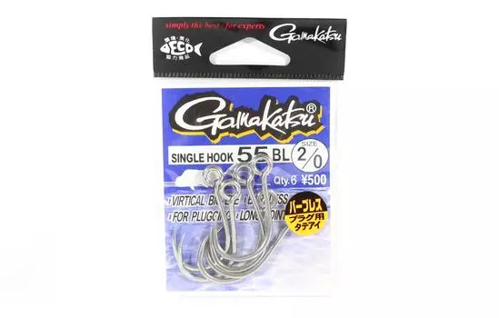 Gamakatsu 66394 Одинарный крючок 55 Крючок без бородки, размер 2/0 (3891)