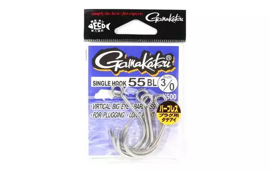 Gamakatsu 66394 Одинарный крючок 55 Крючок без бородки, размер 3/0 (3907)