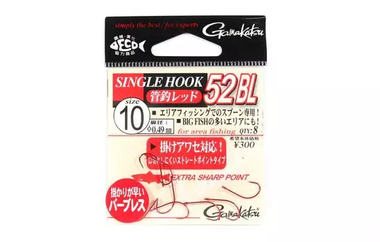 Gamakatsu 67040 Крючок одинарный, 52 BL, без бородки, красный, размер 10,8 В упаковке (2966)