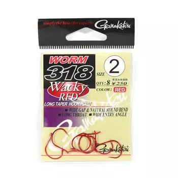 Gamakatsu 67089 Worm 318 Длинный конус Wacky Worm Hook Красный Размер 2 (0755)