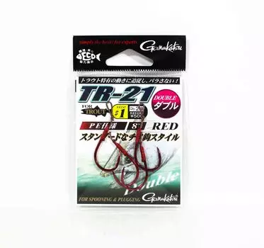 Gamakatsu 67509 TR-21 Крючок для ловли форели с двойной заглушкой, красный размер 1 (8369)