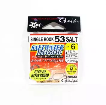 Gamakatsu 67656 Одинарный крючок 53 Крючок для приманки с соленой пробкой Размер 6 (0812)