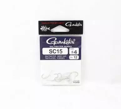 Gamakatsu 67702 SC15 луженый крючок с широким зазором, размер 4, 12 штук в упаковке (1291)