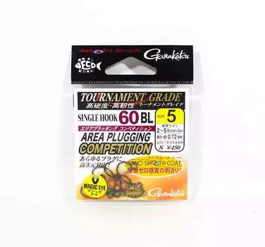 Gamakatsu 68114 Одинарный 60 BL Заглушка зоны без бородки Крючок C, размер 5 (6470)